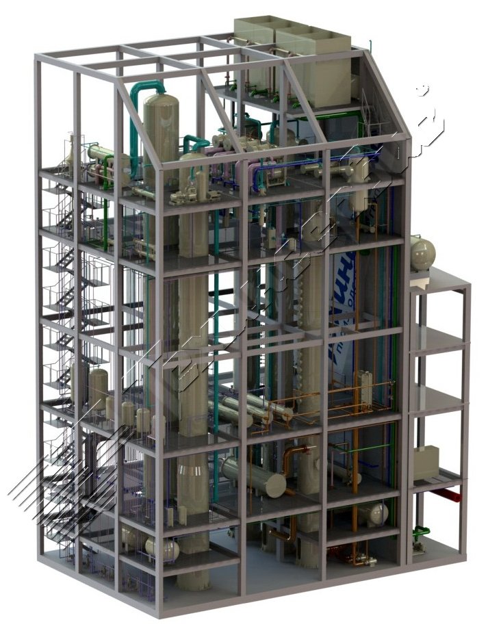 Distillation-rectification plant designed by Techinservice for Zaharni Zavodi, Bulgaria